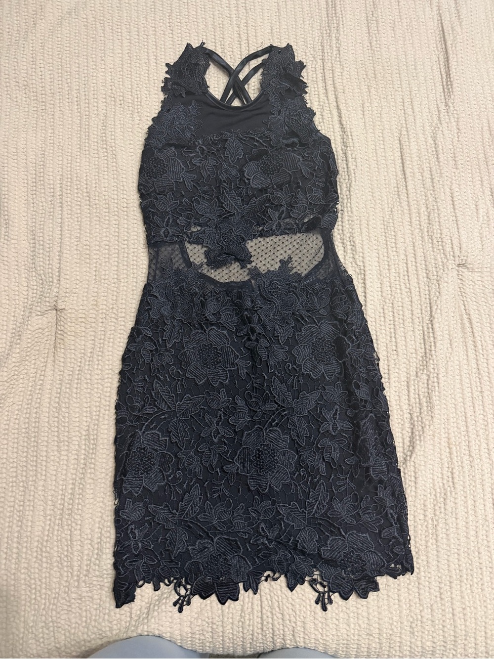 Black Floral Lace Cutout Mini Dress